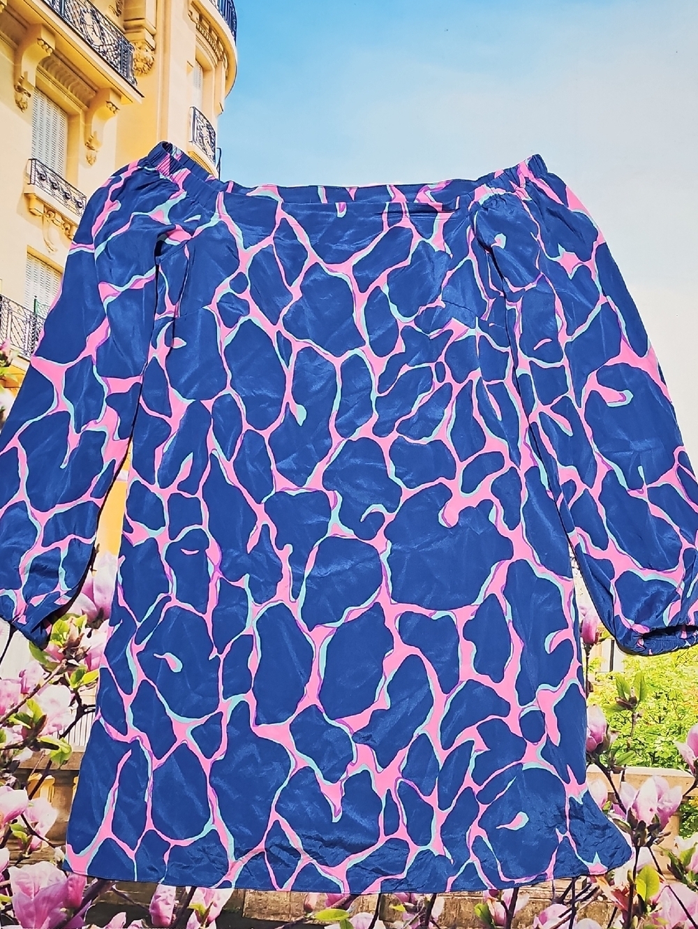 Lilly Pulitzer Adira Off Shoulder Silk Stretch Tiki Print Mini Dress- Size XXS